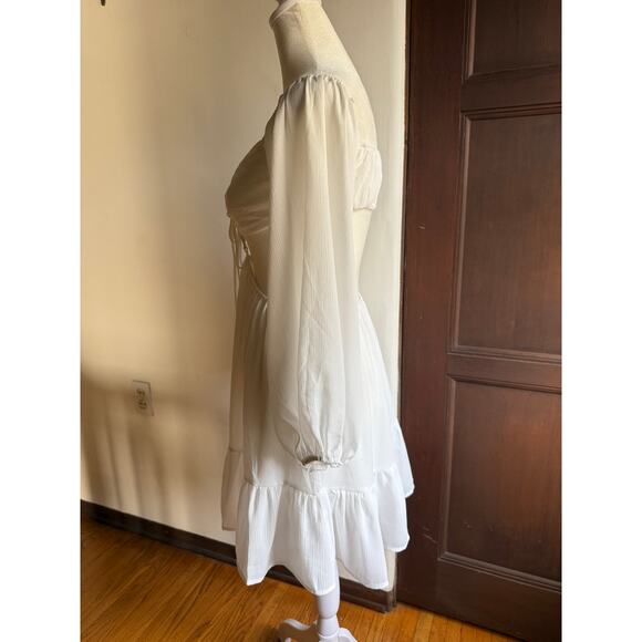 PRINCESS POLLY | Natasha White Ruffle Hem Balloon Sleeve Open Back Dress Size 4 - Picture 4 of 7